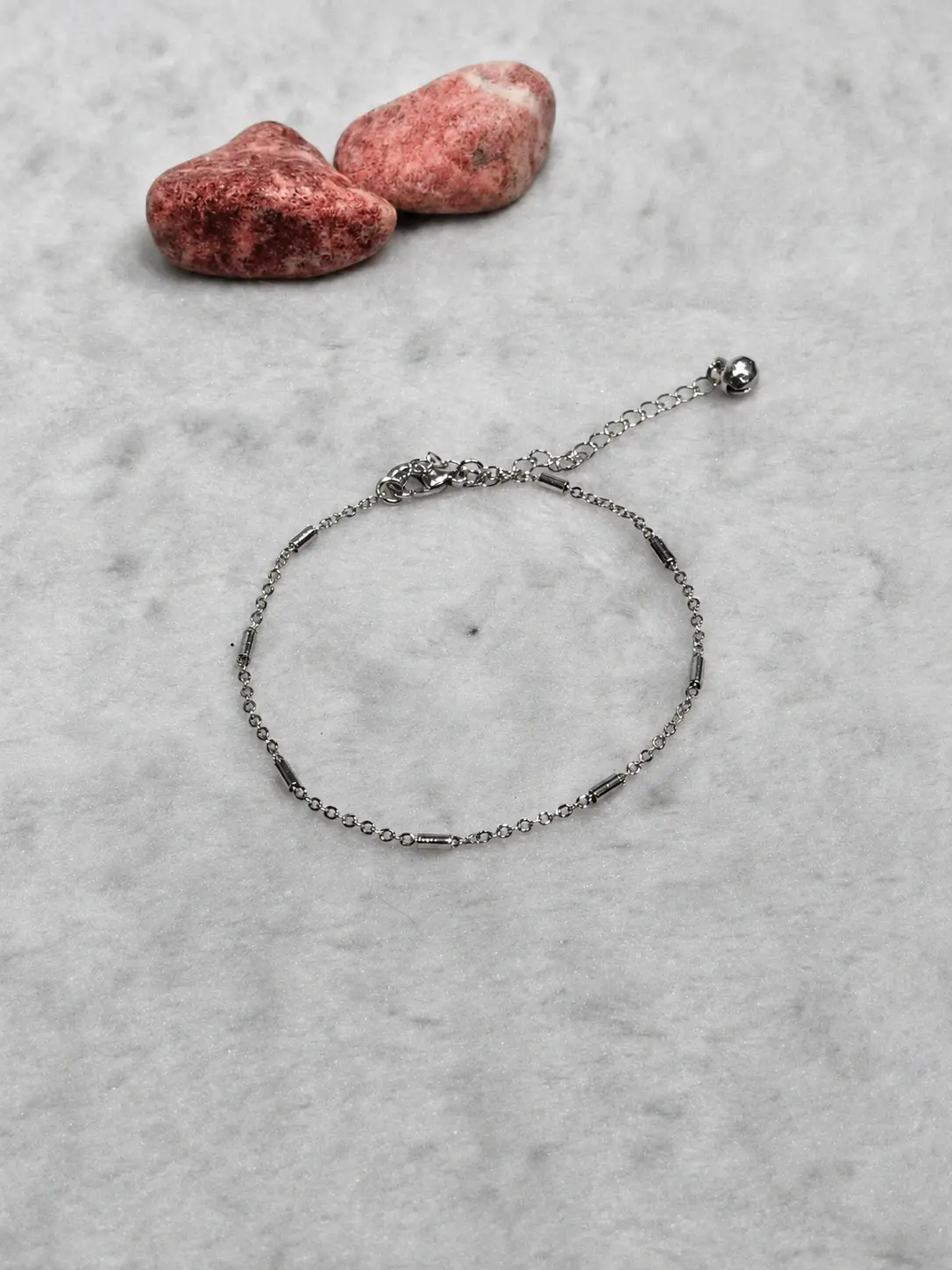 silver bar station chain anklet with adjustable extension