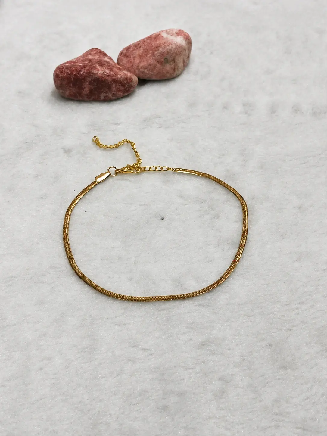 gold snake chain anklet with adjustable extension and clasp