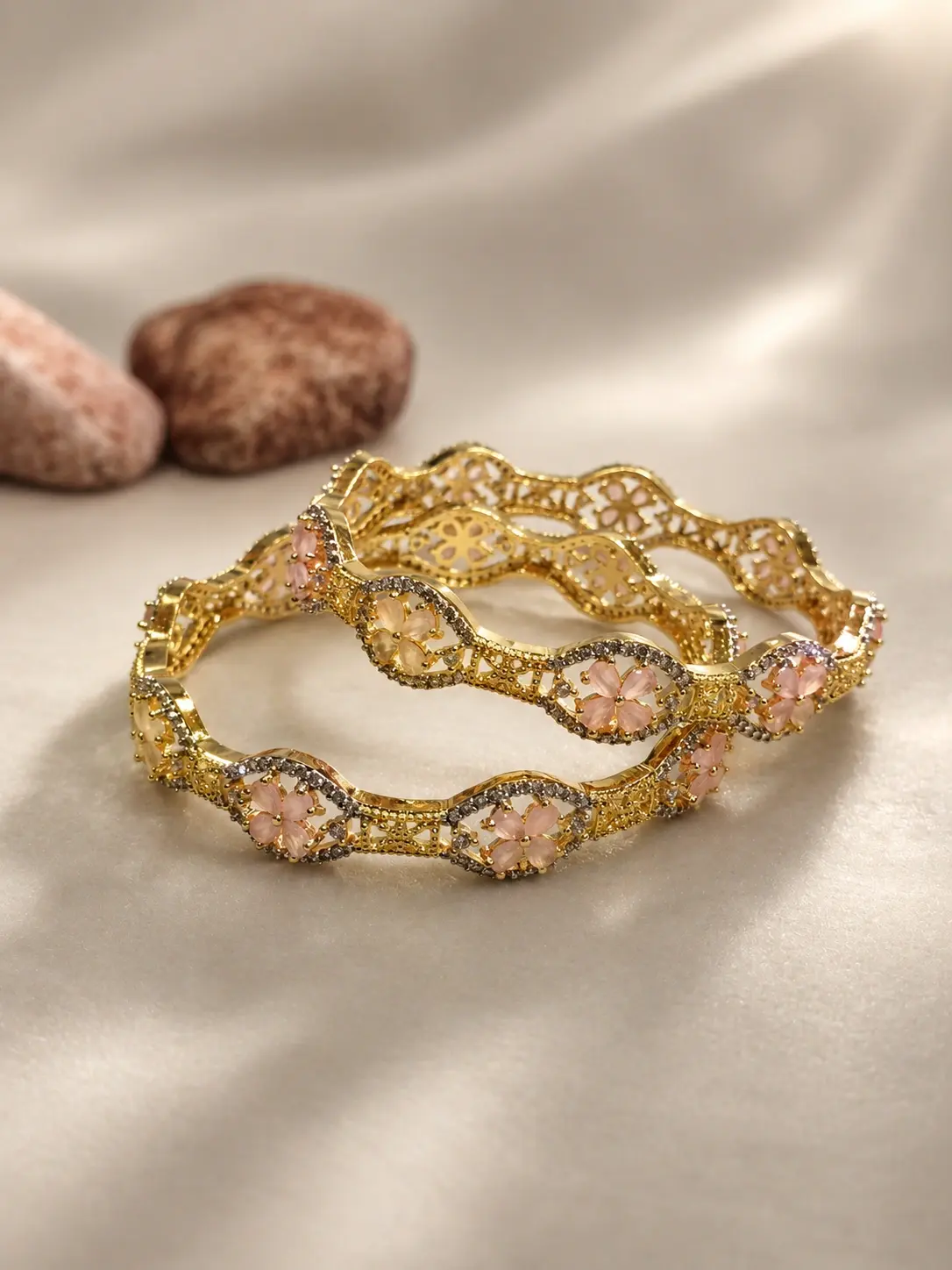 golden bridal bangles with stone work