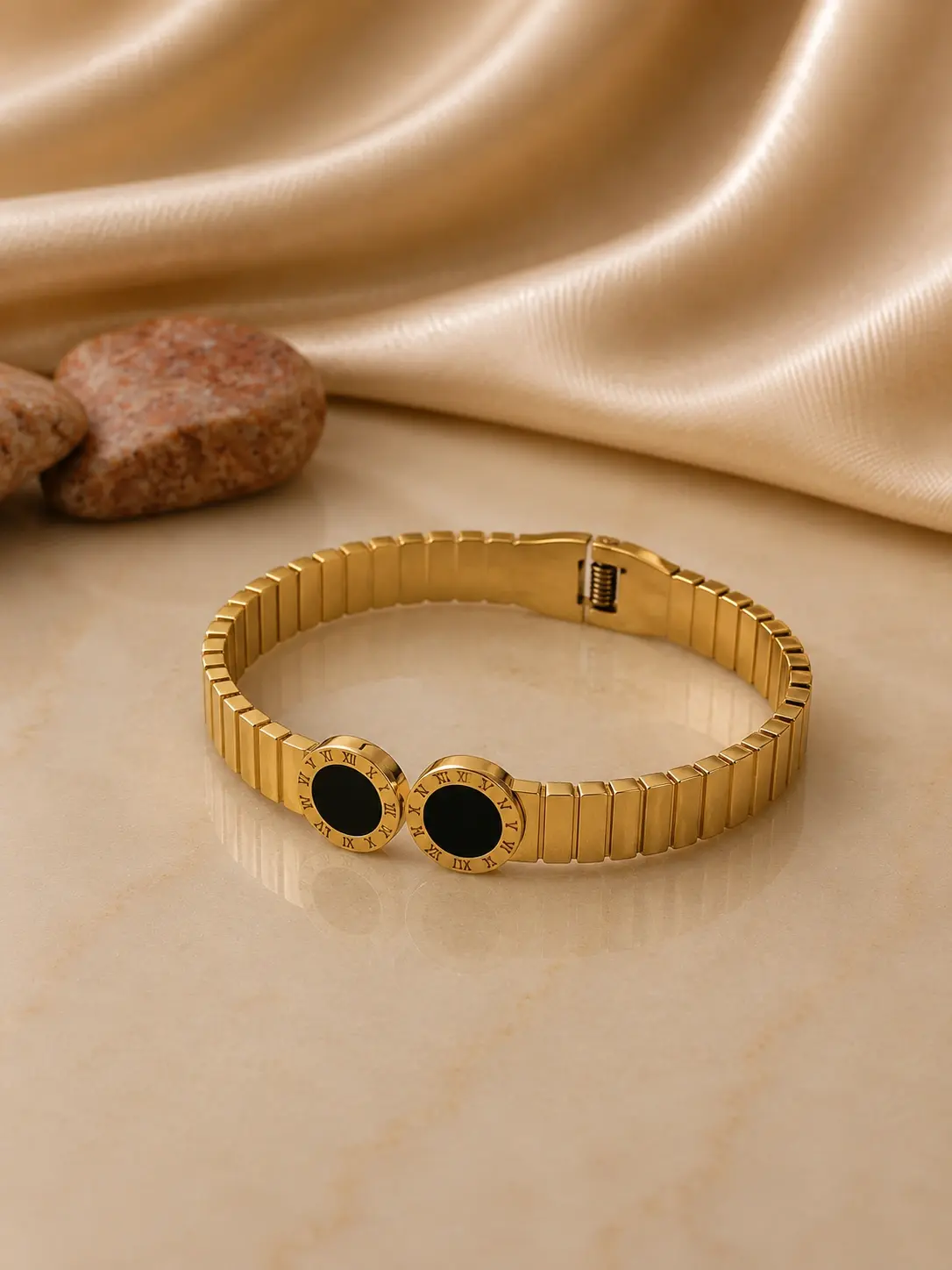 gold tone double black Roman numeral bracelet with link band