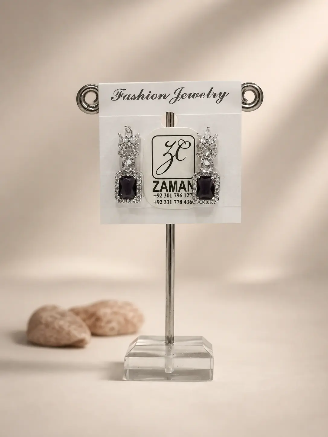 Purple Rectangle Floral Drop Earrings with clear halo borders and silver-tone floral details