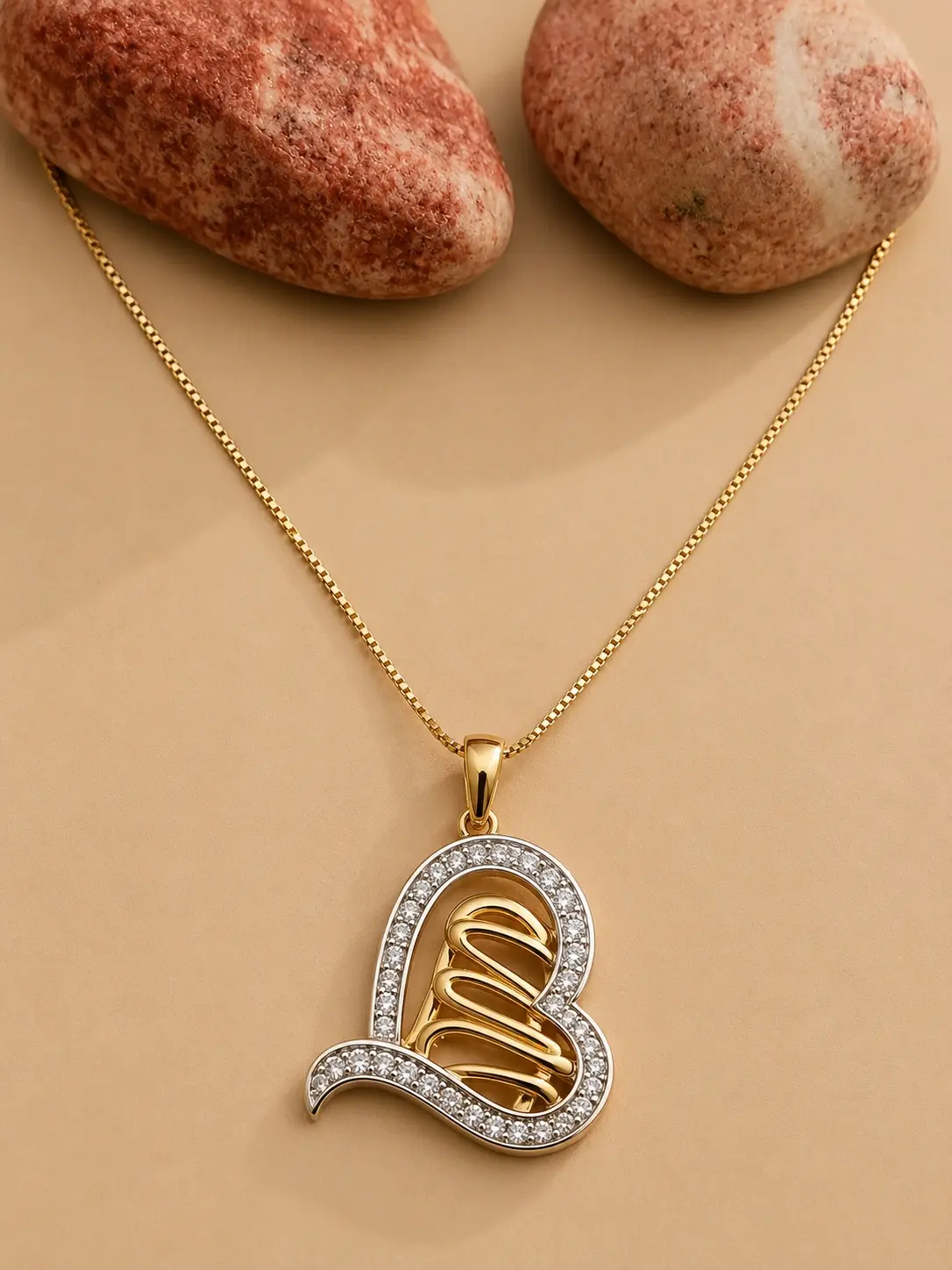 gold Allah heart pendant necklace with sparkling Islamic design