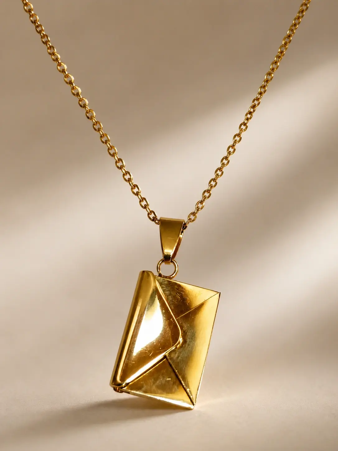 gold envelope pendant necklace with folded flap design