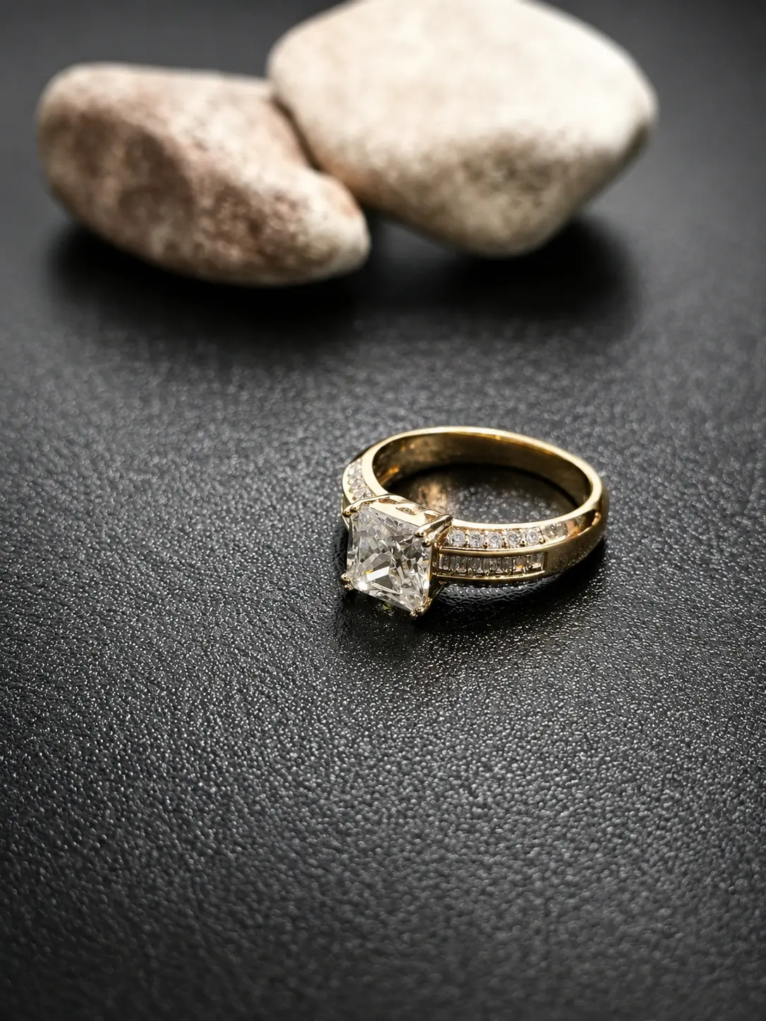 gold tone square solitaire double row ring with clear centre stone