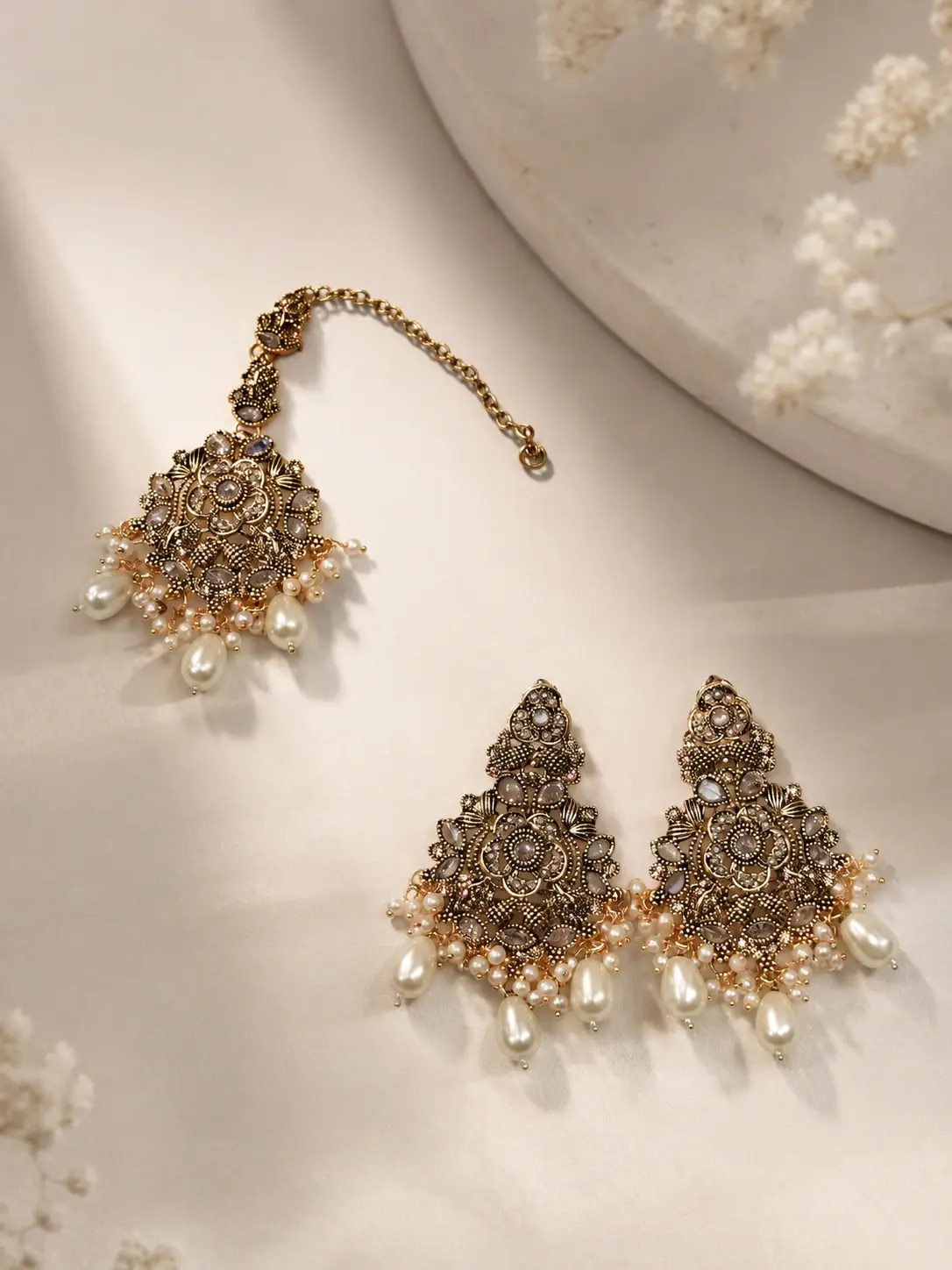 bridal earrings and tikka set
